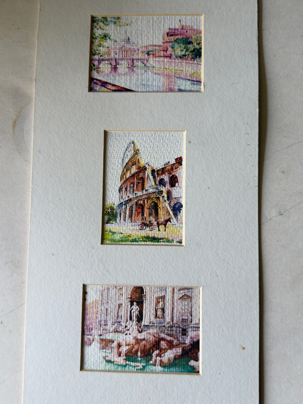Unbranded Set of Three Watercolor Rome Prints in White Mat